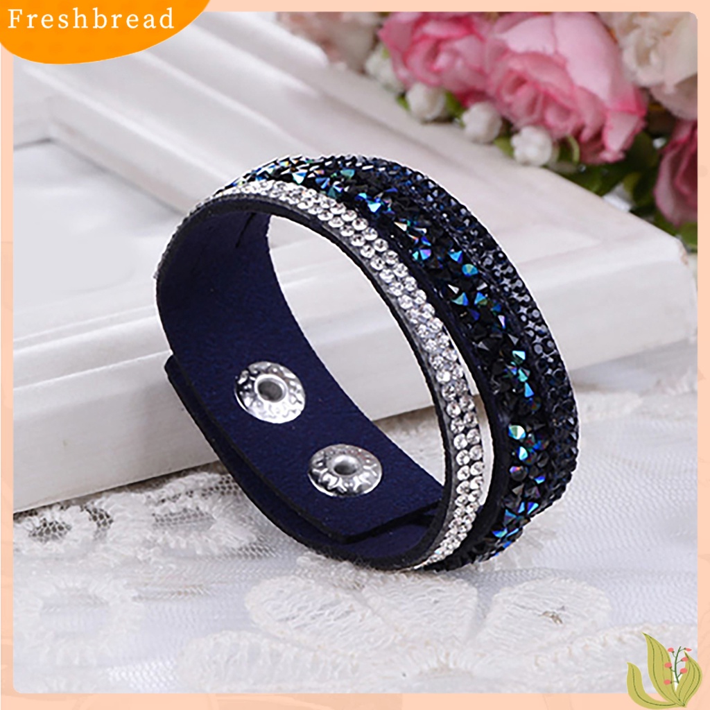 &lt; Freshbread &gt; Wanita Fashion Gelang Tangan Kulit Imitasi Kristal Berlian Imitasi Untuk Hadiah Perjamuan Pacaran