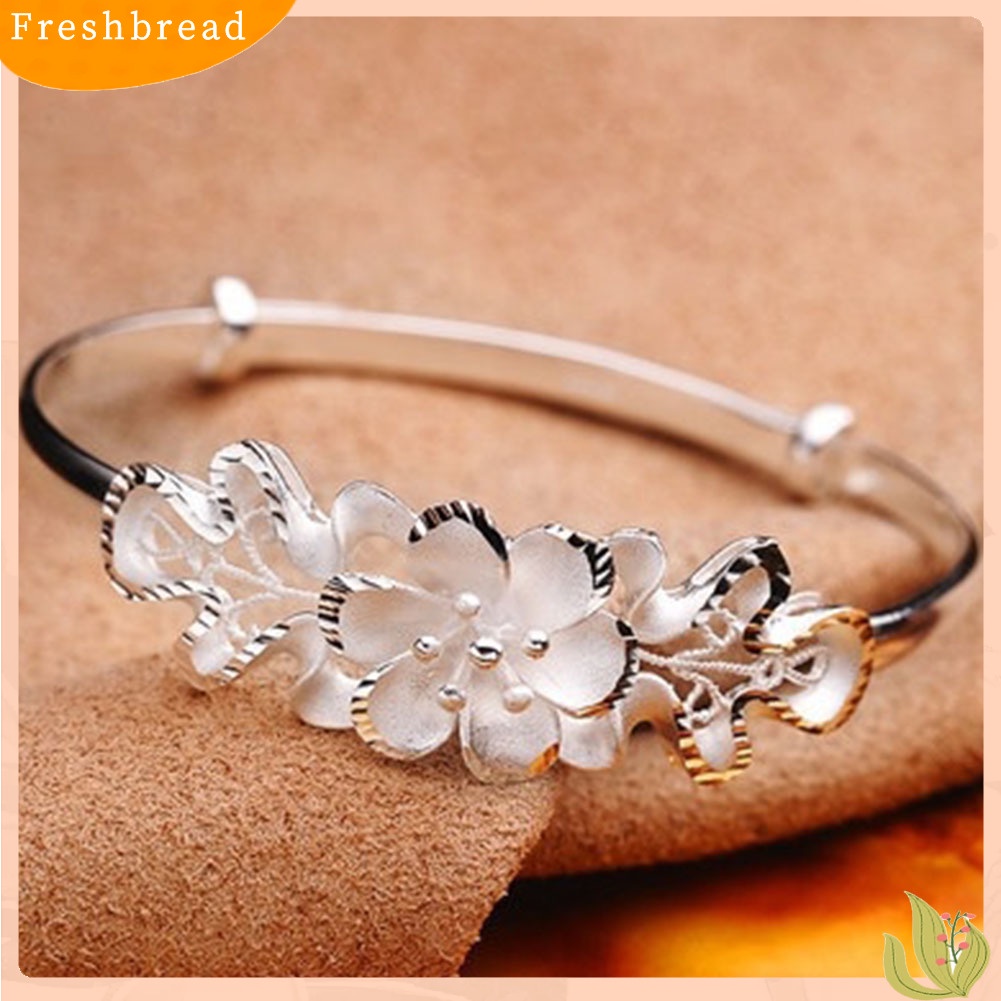 &lt; Freshbread &gt; Fashion Bunga Adjustable Cuff Bangle Woman Perak Disepuh Gelang Tangan Perhiasan