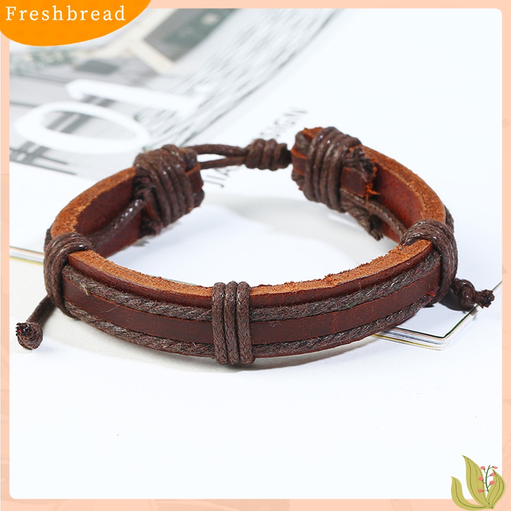 &lt; Freshbread &gt; 6Pcs Retro Multilayer Braided Tali Kulit Pria Gelang Set Bangle Perhiasan