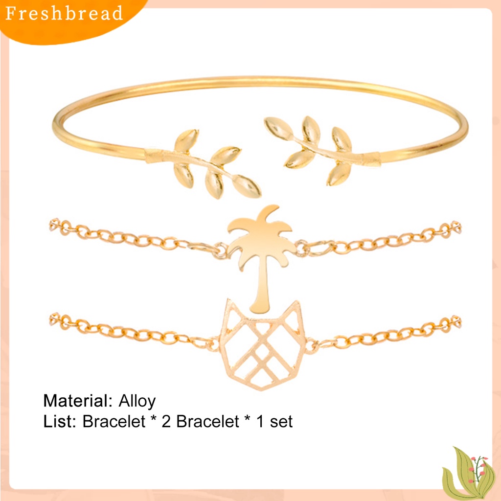 &lt; Freshbread &gt; 3Pcs/Set Kreatif All-match Adjustable Daun Pohon Kelapa Gelang Manset Bangle Perhiasan Aksesori