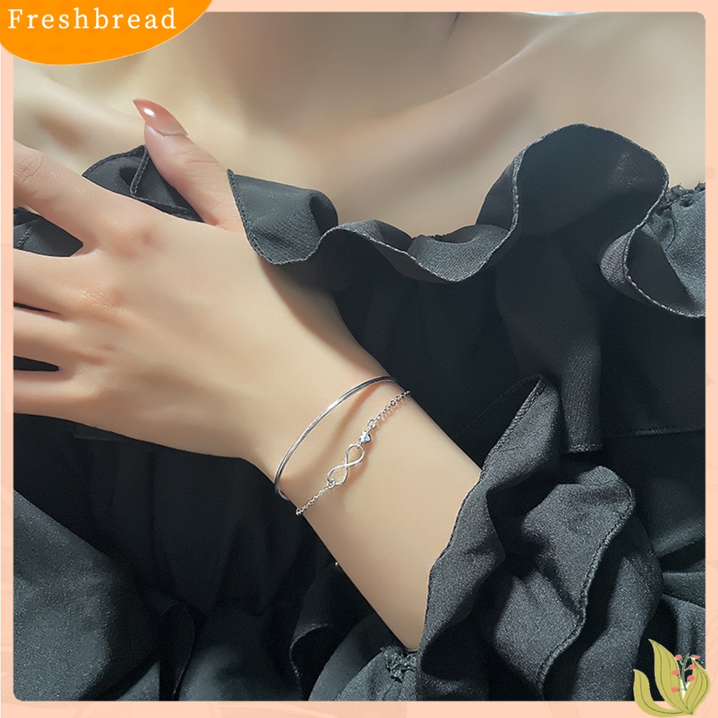 &lt; Freshbread &gt; Wanita Gelang Lapisan Ganda Kilau Cerah Liontin Cinta Abadi Electroplating Anniversary Souvenir Unfading Infinity Charm Bracelet Bangle Untuk Pakaian Sehari-Hari