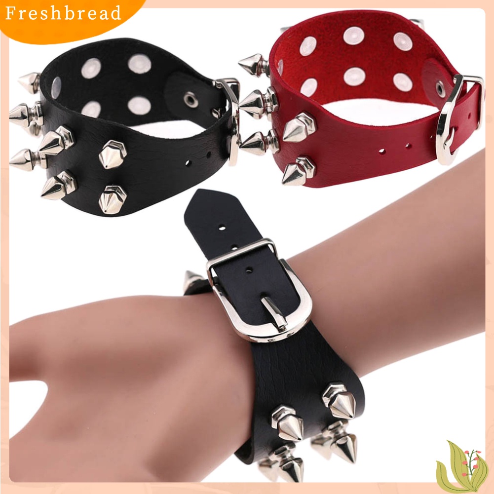 &lt; Freshbread &gt; Fashion Faux Kulit Paku Keling Gesper Lebar Adjustable Gelang Pergelangan Tangan Dekorasi