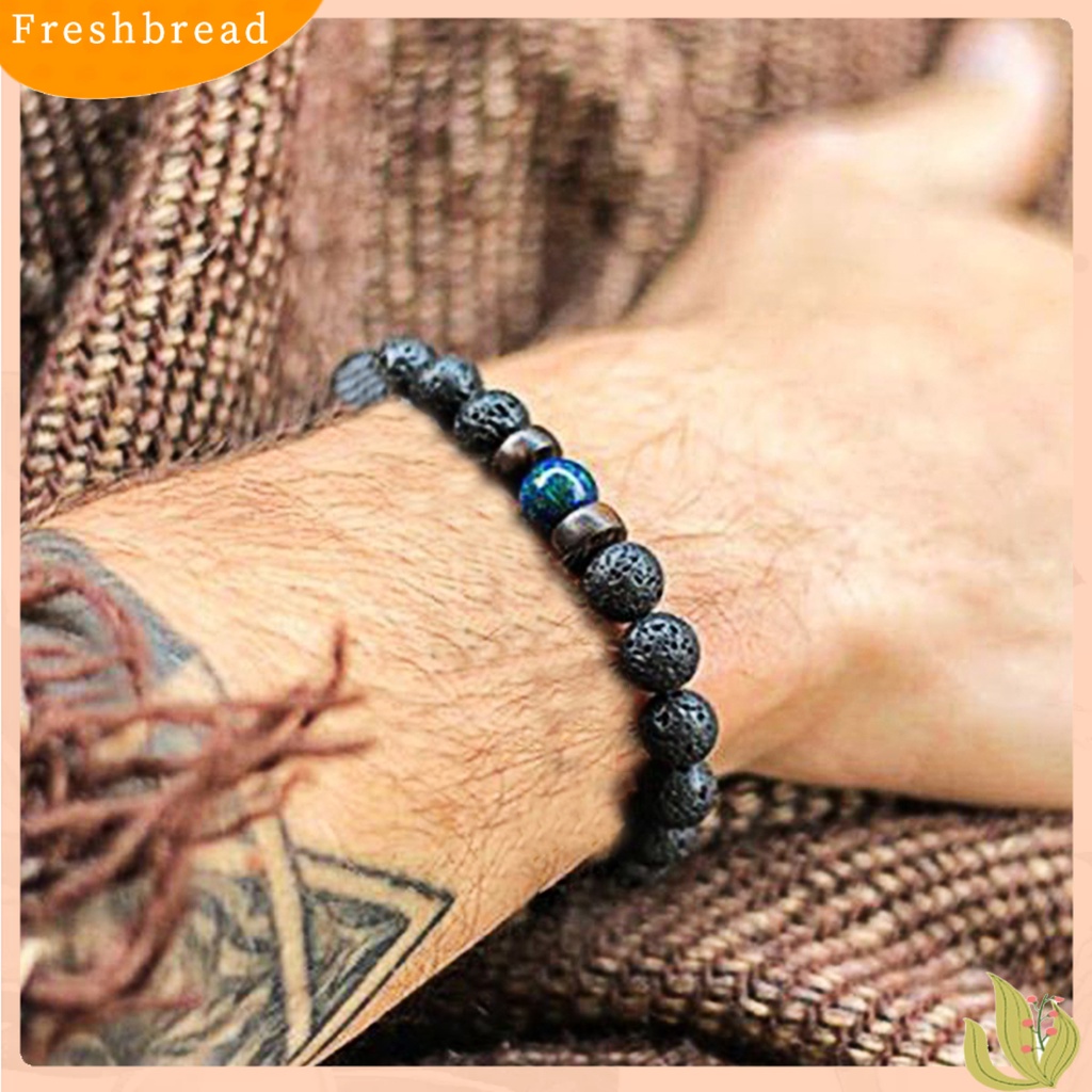 &lt; Freshbread &gt; Pria Gelang Permukaan Unik Batu Vulkanik Fashion Perhiasan Tali Elastis Beads Bracelet Untuk Kehidupan Sehari-Hari