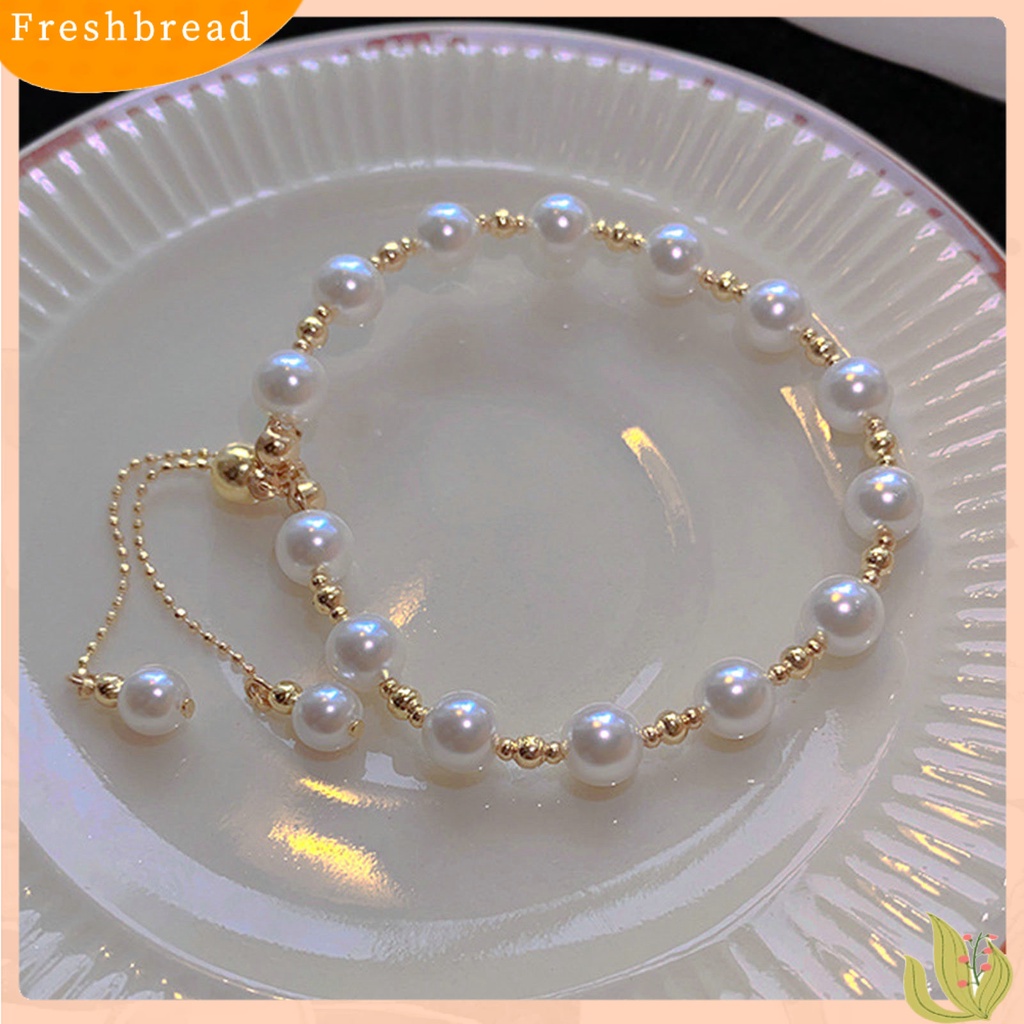 &lt; Freshbread &gt; Wanita Gelang Manik-Manik Dapat Disesuaikan Elegan Dainty Gaya Sederhana Hadiah Golden High Gloss Mutiara Imitasi Gelang Gadis Fashion Perhiasan