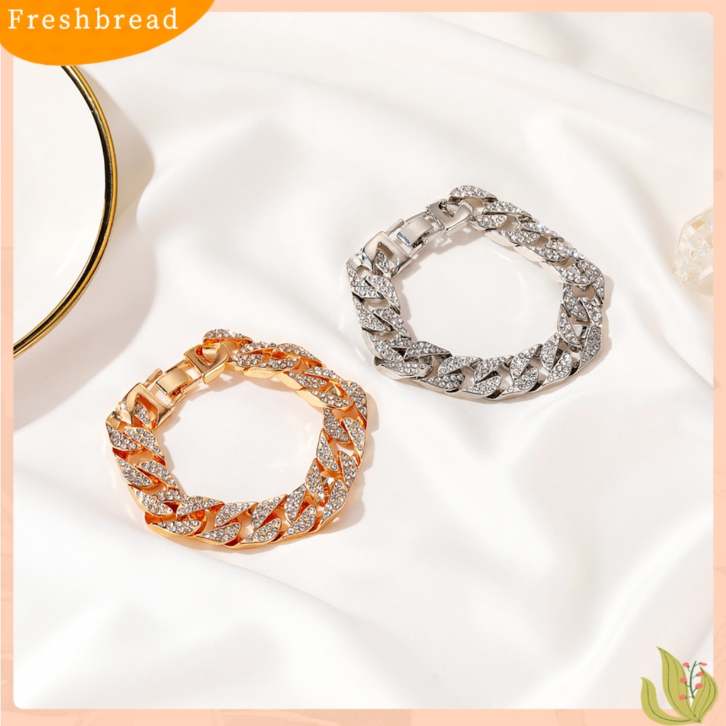 &lt; Freshbread &gt; Fashion Wanita Berlian Imitasi Bertatahkan Kuba Link Rantai Gelang Perhiasan Hadiah