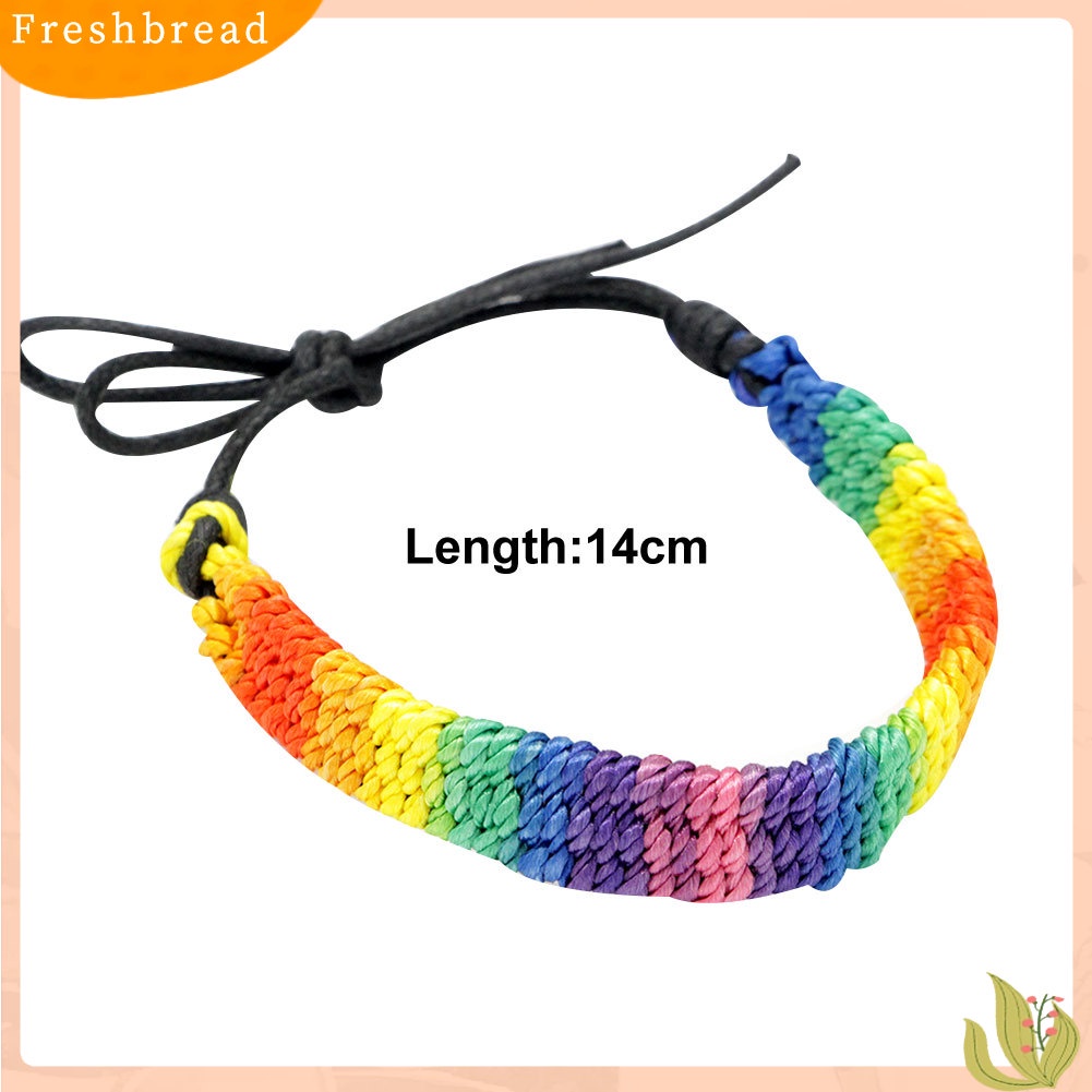 &lt; Freshbread &gt; Vintage Rainbow Menenun Tali Kulit Imitasi Gelang Adjustable Wanita Bangle Jewelry