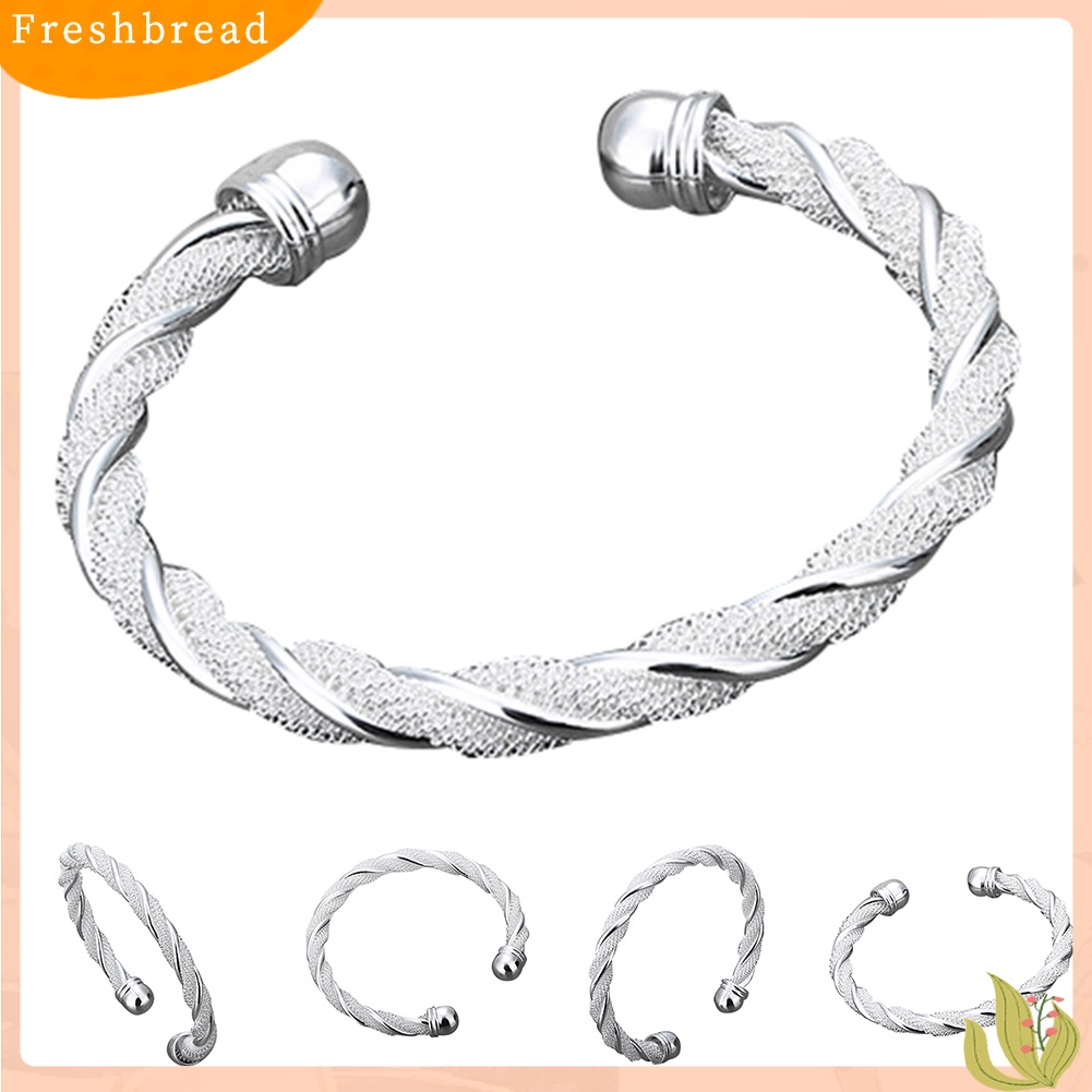 &lt; Freshbread &gt; Fashion Wanita Sederhana Perak Disepuh Twist Cuff Bangle Terbuka Gelang Perhiasan Hadiah