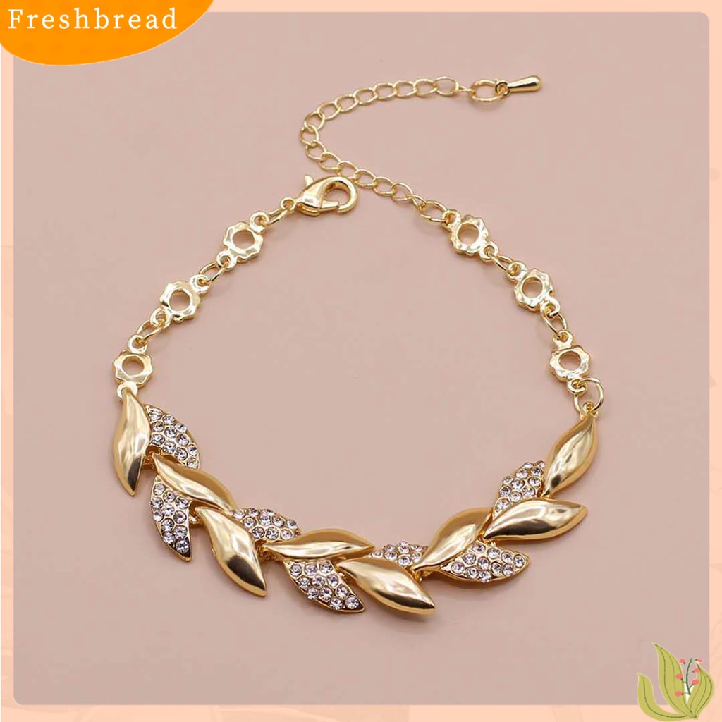 &lt; Freshbread &gt; Gelang Berlian Imitasi Daun Emas Adjustable Bangle Daun Elegan Untuk Wanita