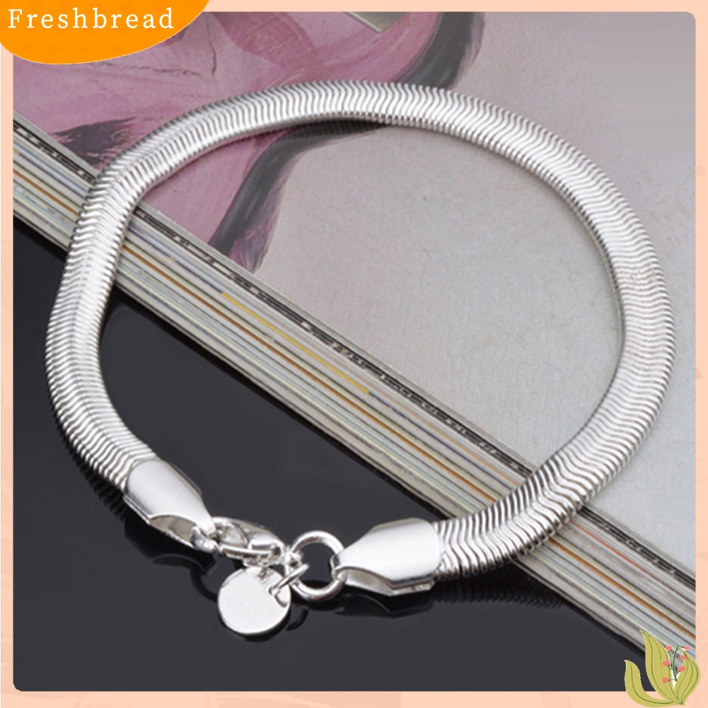 &lt; Freshbread &gt; Unisex Fashion Perak Berlapis 6mm Rantai Ular Lobster Clasp Gelang Bangle Hadiah