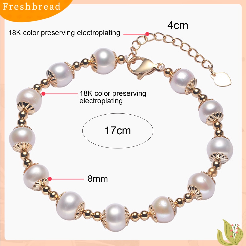 &lt; Freshbread &gt; Wanita Gelang Mutiara Imitasi Dekorasi Tahan Lama Stainless Bagus Penampilan Warna Kontras Hias Paduan Tembaga Adjustable Dipanjangkan Panjang Wanita Bangle Masa Kini