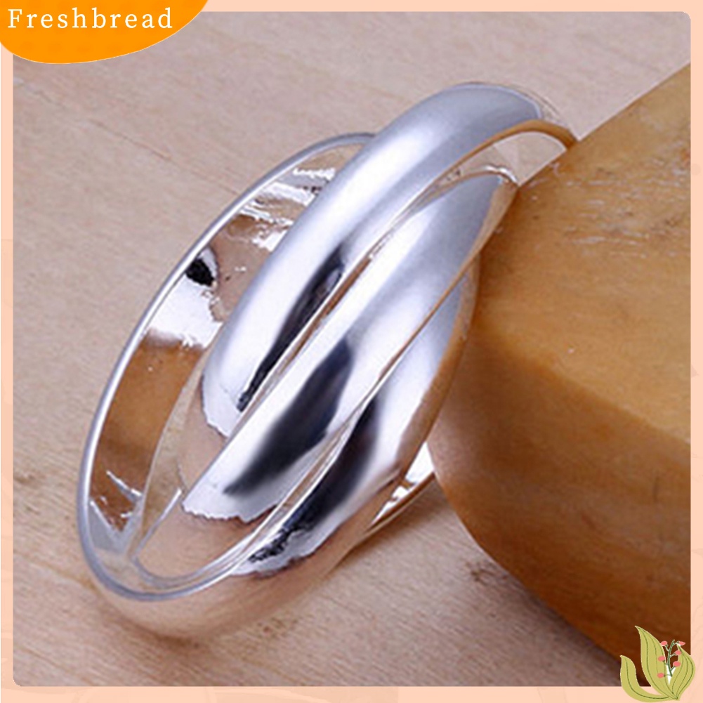 &lt; Freshbread &gt; Perhiasan Fashion Wanita 925 Sterling Silver Disepuh Triple Circle Band Ring US Size6 7 8 9