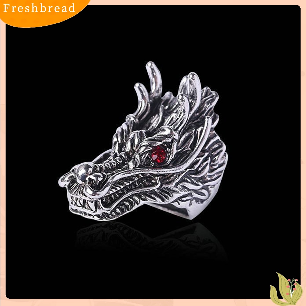 &lt; Freshbread &gt; Punk Pria Cubic Zirconia Hias Ukir Naga Kepala Jari Cincin Pesta Perhiasan Hadiah