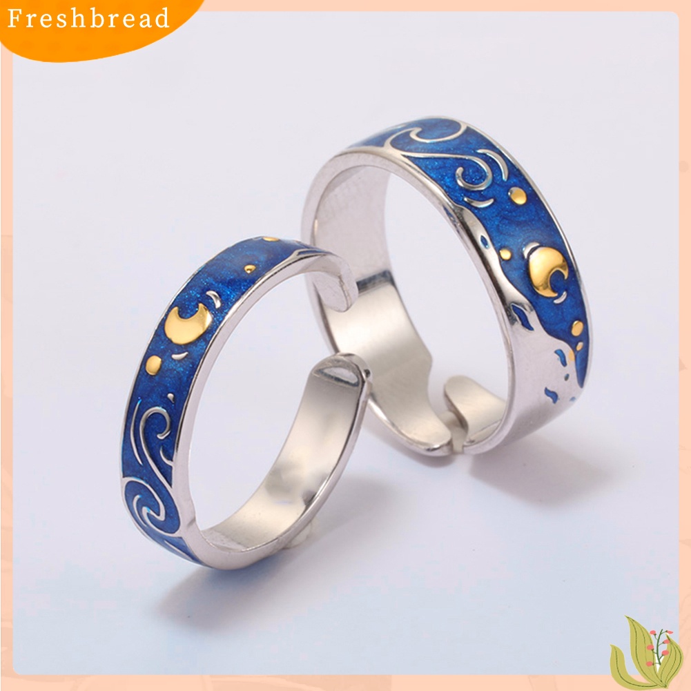 &lt; Freshbread &gt; Elegan Pria Wanita Enamel Bulan Pembukaan Jari Cincin Adjustable Pesta Perhiasan Hadiah