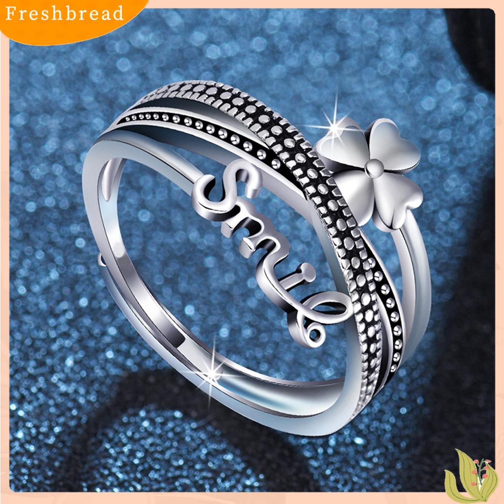 &lt; Freshbread &gt; Cincin Terbuka Geometris Multi Layer Terbuka Desain Nyaman Dipakai Gaya Salib Dekorasi Sentuhan Kulit Gaya Korea 4daun Semanggi Cincin Perhiasan Fashion