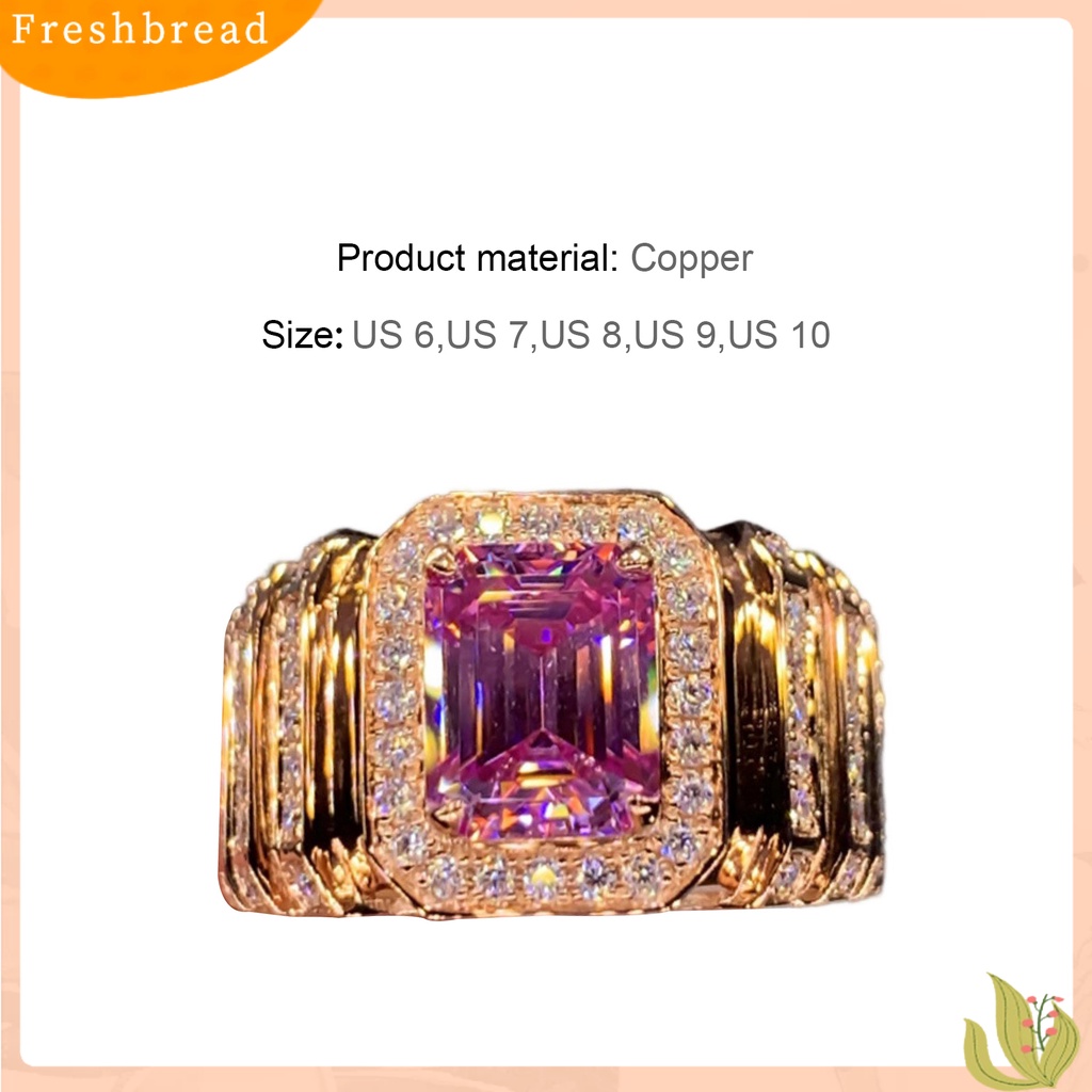 &lt; Freshbread &gt; Pengerjaan Halus Cincin Jari Tembaga Mulia Merah Muda Persegi Cubic Zirconia Pernikahan Band Perhiasan Aksesori