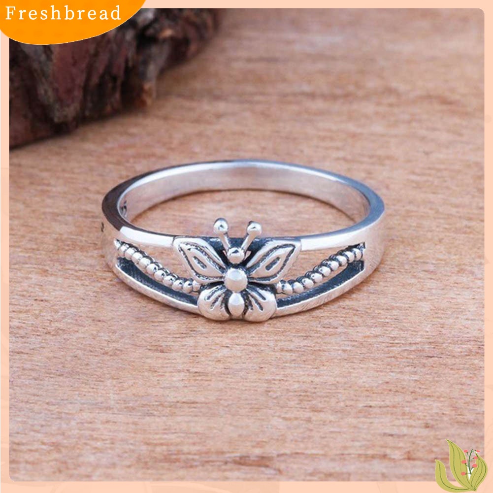 &lt; Freshbread &gt; Wanita Perak Berlapis Berongga Kupu-Kupu Tipis Band Jari Cincin Pesta Perhiasan Hadiah