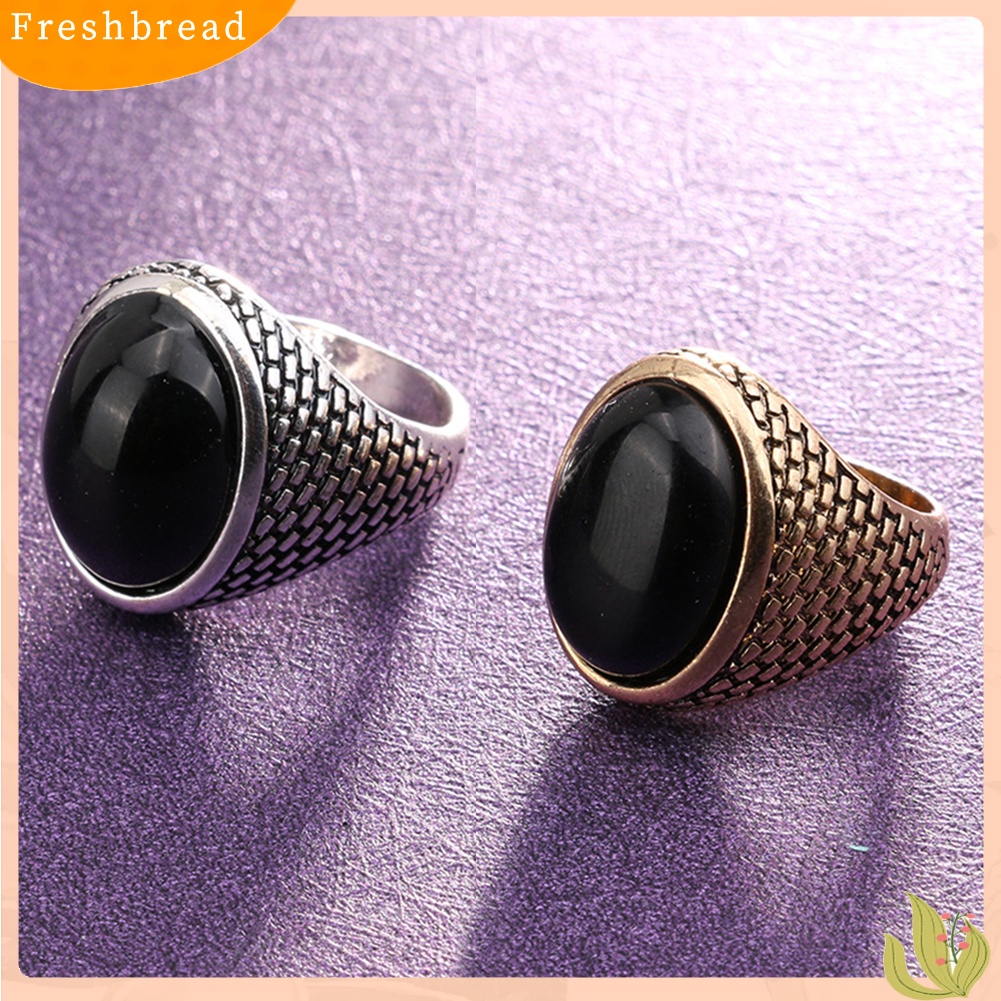 &lt; Freshbread &gt; Pria Vintage Punk Gotik Oval Besar Buatan Permata Batu Jari Cincin Perhiasan Hadiah