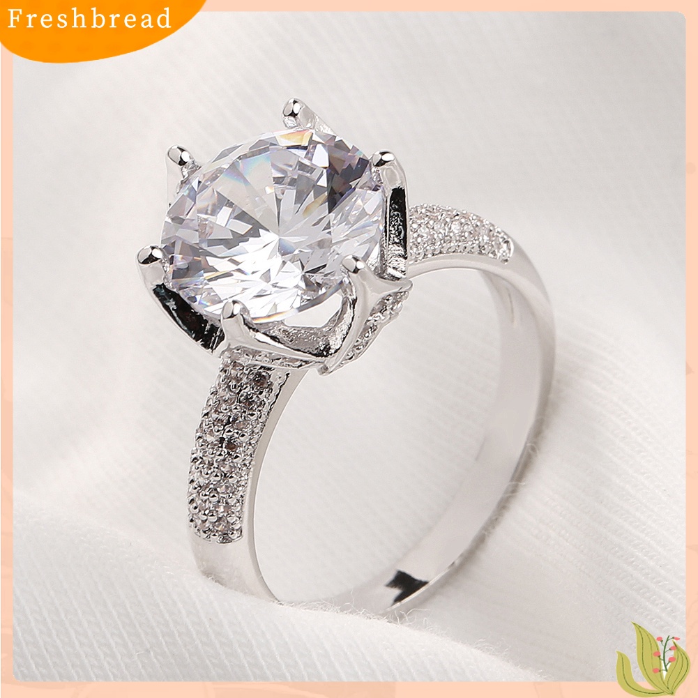 &lt; Freshbread &gt; Sparkling Women Bulat Faux Gemstone Engagement Pesta Pernikahan Cincin Band Perhiasan