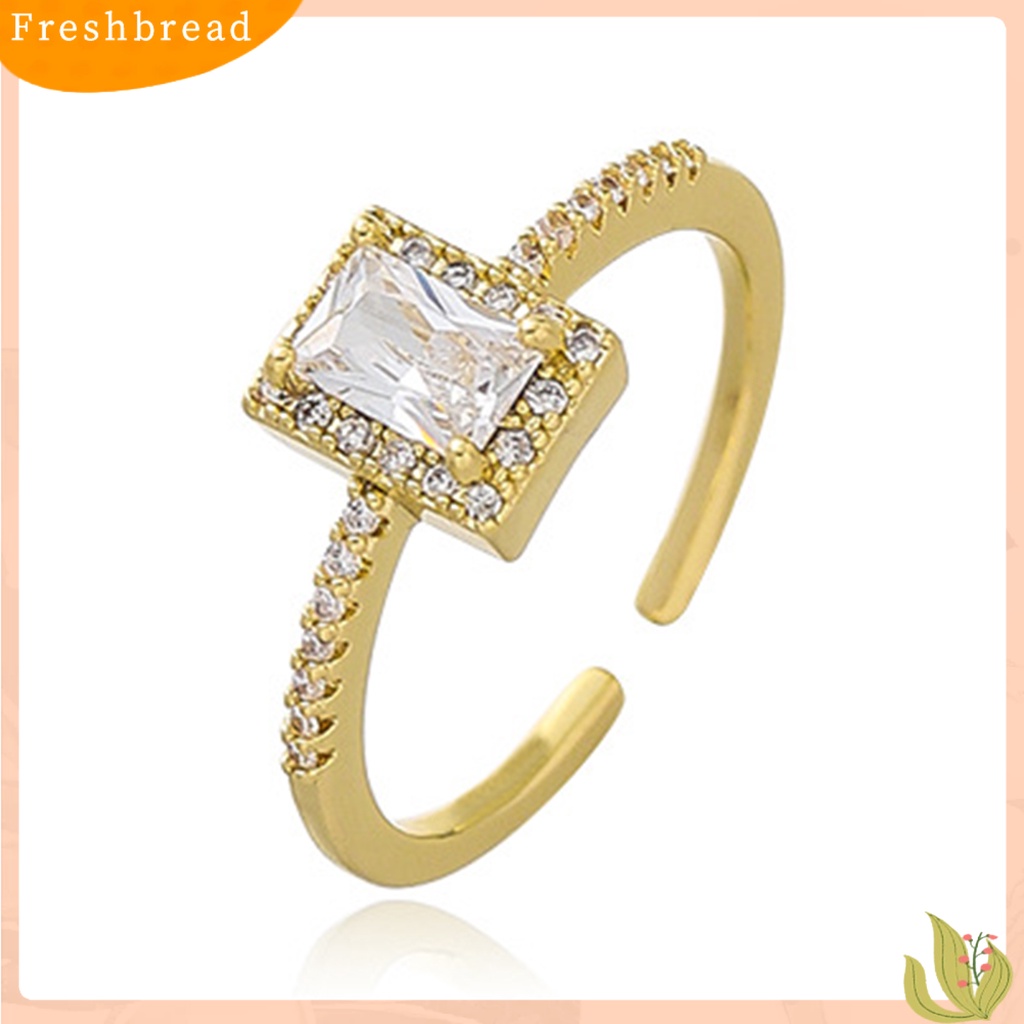 &lt; Freshbread &gt; Wanita Cincin Shiny Mewah Open Mouth Eye-catching Semua Pertandingan Perhiasan Hadiah Bentuk Persegi Berlian Imitasi Bertatahkan Wanita Ladies Finger Ring Untuk Pakaian Sehari-Hari