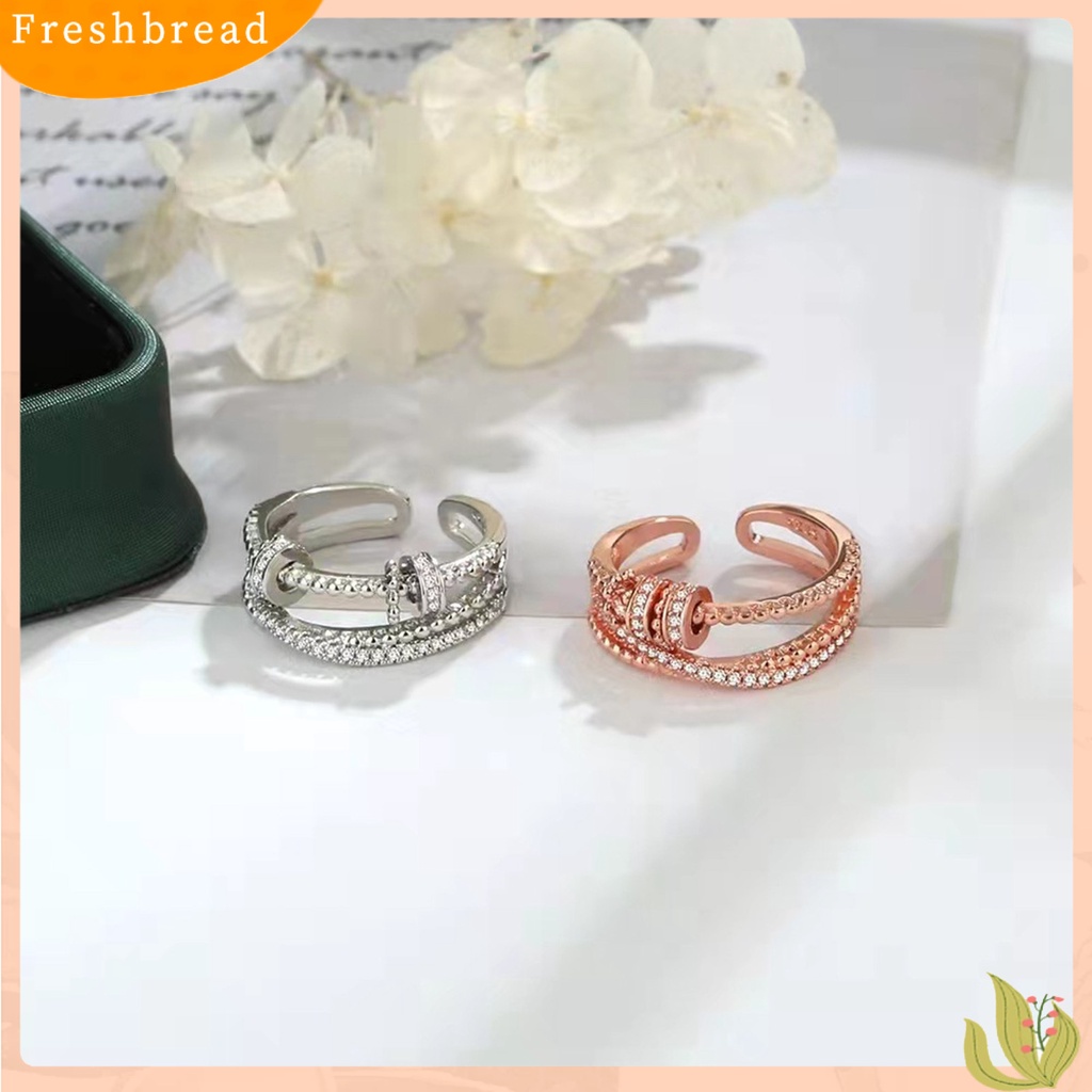 &lt; Freshbread &gt; Anti Kecemasan Cincin Shiny Cubic Zirconia Inlay Beads Adjustable Ring Dekorasi Perhiasan Aksesoris Fashion Wanita Pria Kecemasan Worry Finger Stress Relief Rings