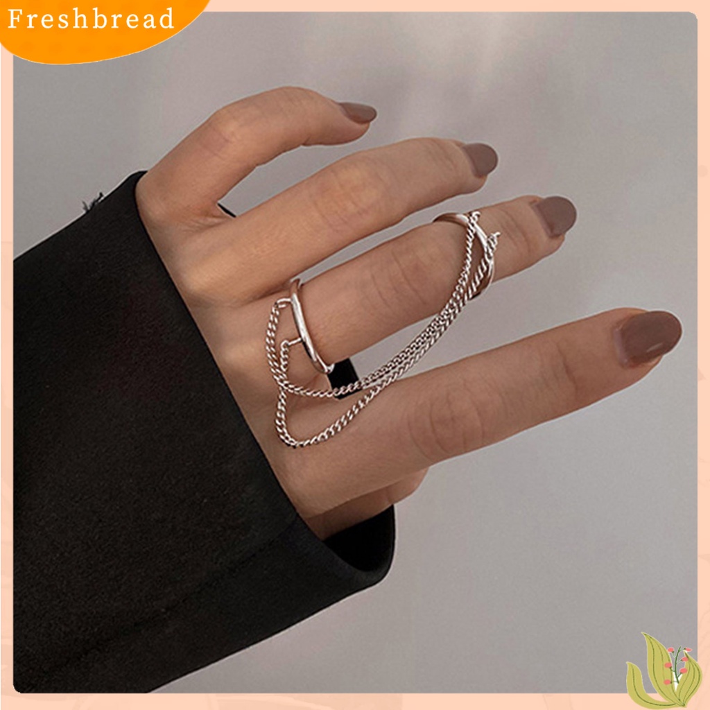 &lt; Freshbread &gt; Cincin Rantai Jari Ganda Dapat Ditumpuk Adjustable Unisex Dua Lapisan Pembukaan Rantai Cincin Perhiasan Hadiah