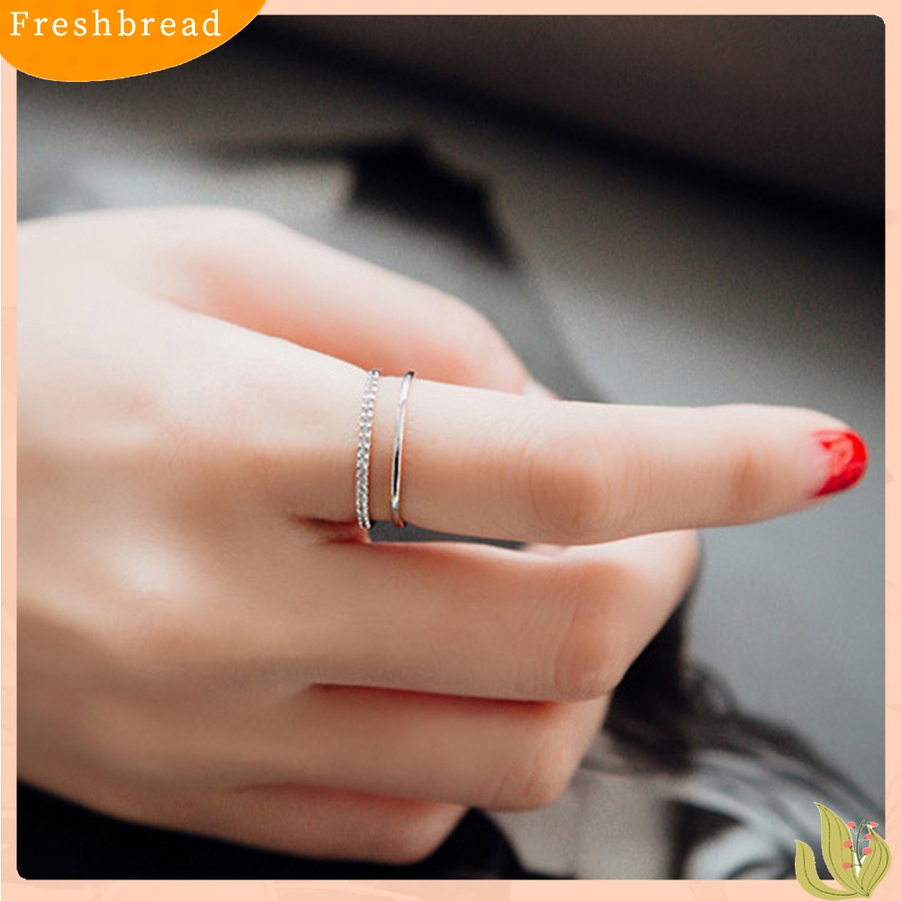 &lt; Freshbread &gt; Fashion Wanita Double Layer Berlian Imitasi Bertatahkan Ujung Terbuka Jari Cincin Perhiasan Dekorasi