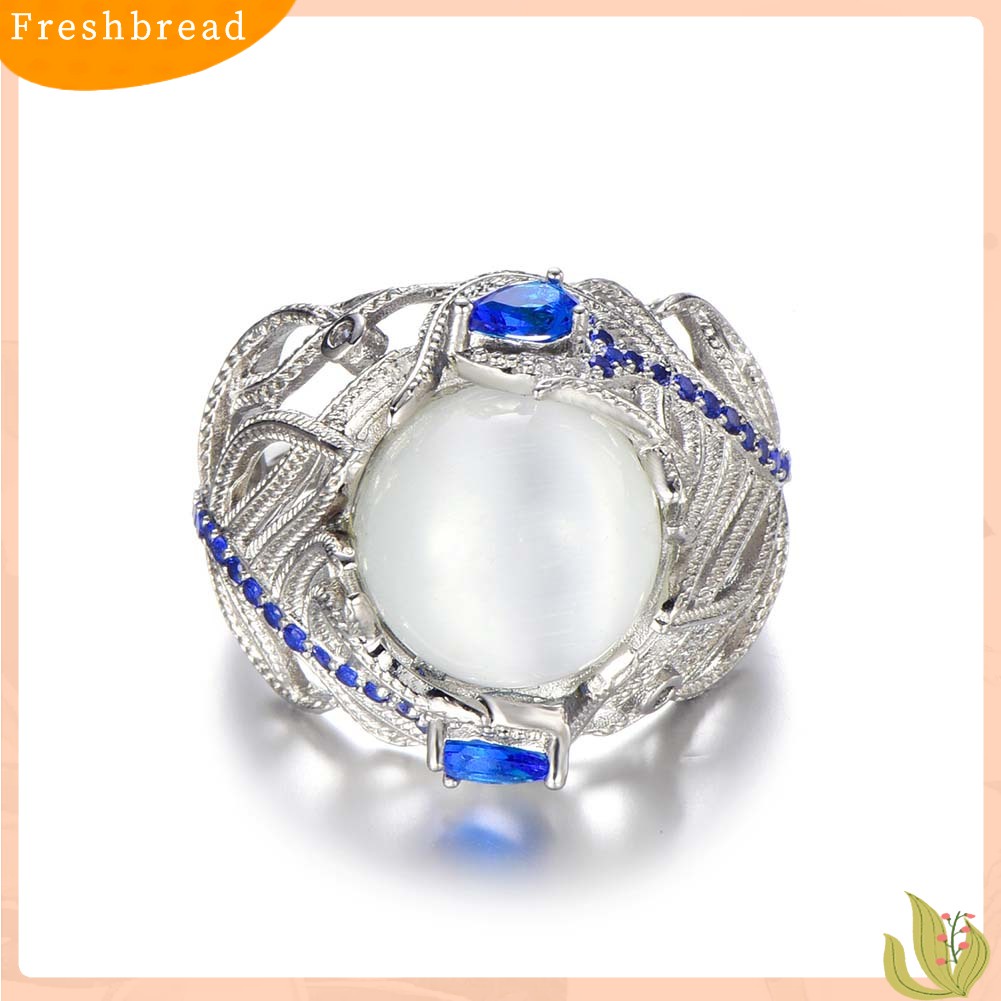 &lt; Freshbread &gt; Wanita Faux Sapphire Opal Hias Bulu Merak Jari Cincin Hadiah Perhiasan Pernikahan