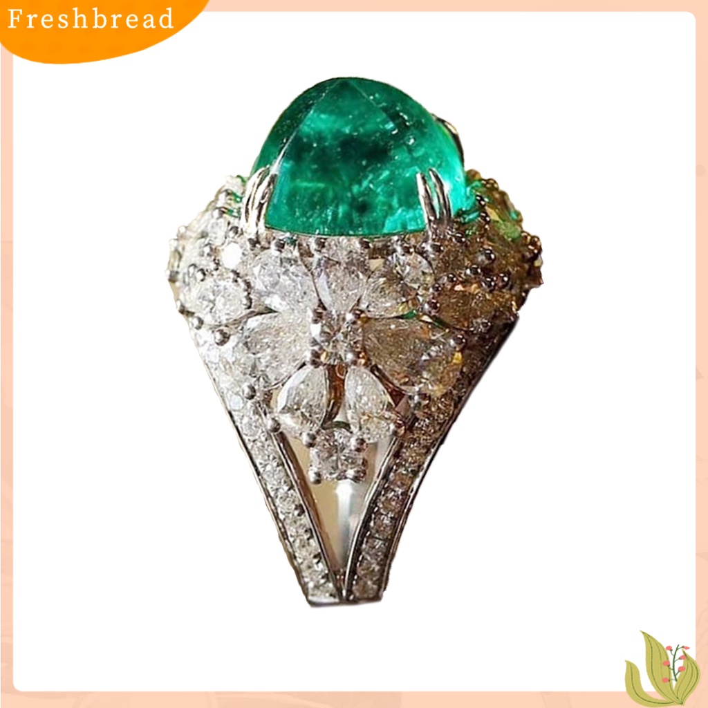 &lt; Freshbread &gt; Cincin Wanita Retro Hias Berlian Imitasi Persegi Hijau Finger Ring Untuk Anniversary