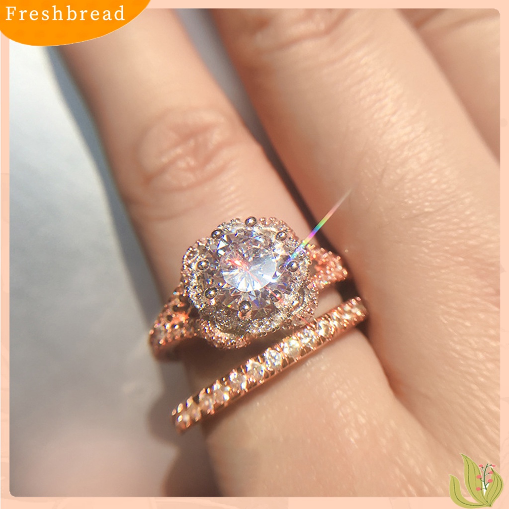 &lt; Freshbread &gt; 2 Pcs Temperamen Indah Kilau Terang Electroplating Engagement Rings Berlian Imitasi Mengkilap Wanita Jari Cincin Perhiasan Aksesoris