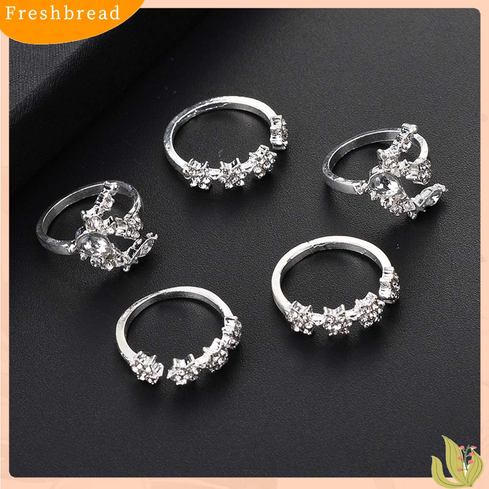 &lt; Freshbread &gt; 5Pcs/Set Fashion Wanita Berlian Imitasi Hias Bulan Bintang Bunga Susun Midi Cincin