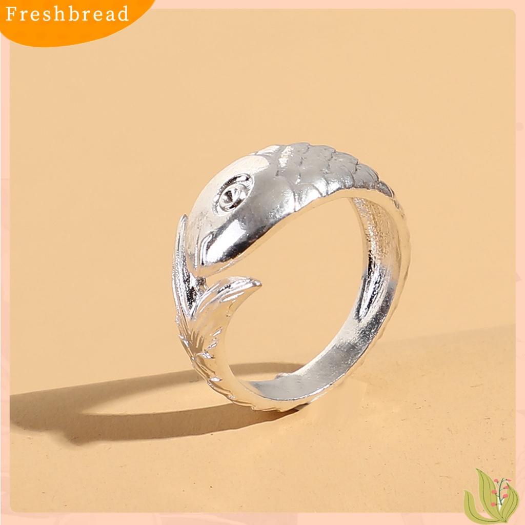 &lt; Freshbread &gt; Lady Ring Lebar Ukir Kokoh Warna Perak Ikan Adjustable Ring Perhiasan Aksesoris