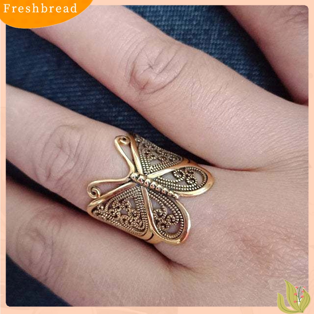 &lt; Freshbread &gt; Wanita Cincin Butterfly Adjustable Perhiasan Ukiran Fashion Penampilan Cincin Jari Untuk Pacaran