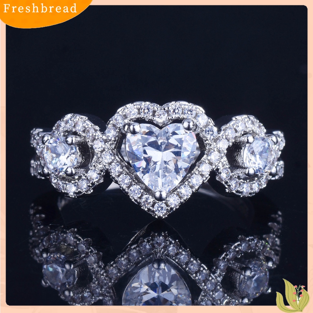 &lt; Freshbread &gt; Cincin Berlian Imitasi Hias Tidak Luntur Pertunangan Tembaga Hollow Opening Women Ring Untuk Ulang Tahun