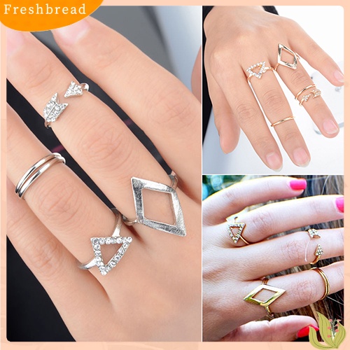 &lt; Freshbread &gt; 5pcs/Set Berlian Imitasi Diatas Buku Jari Midi Cincin Susun Rings Boho Jewelry