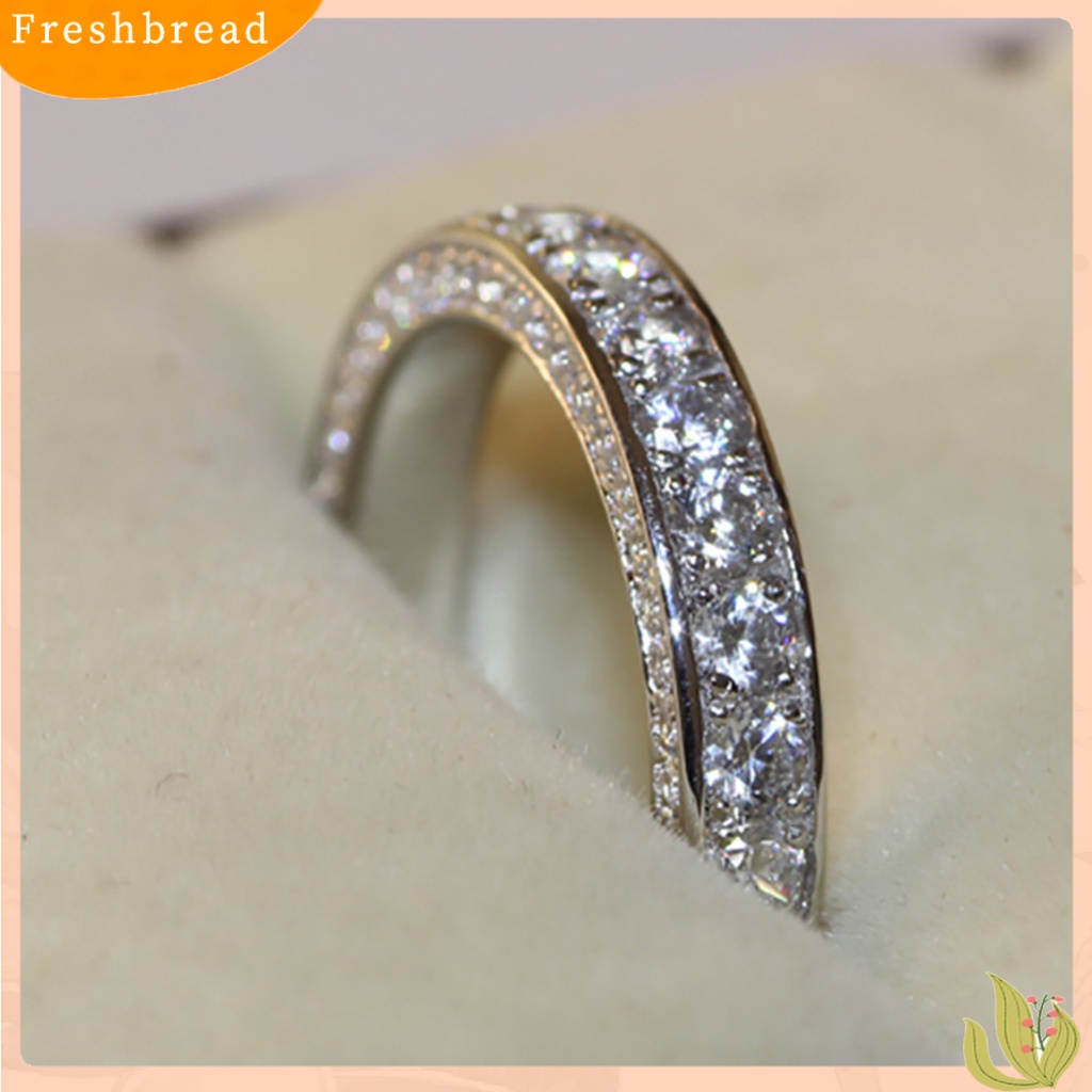 &lt; Freshbread &gt; Cincin Kawin Full Berlian Imitasi Fashion Finger Band Perhiasan Aksesori Wanita Bertatahkan Indah Untuk Pesta