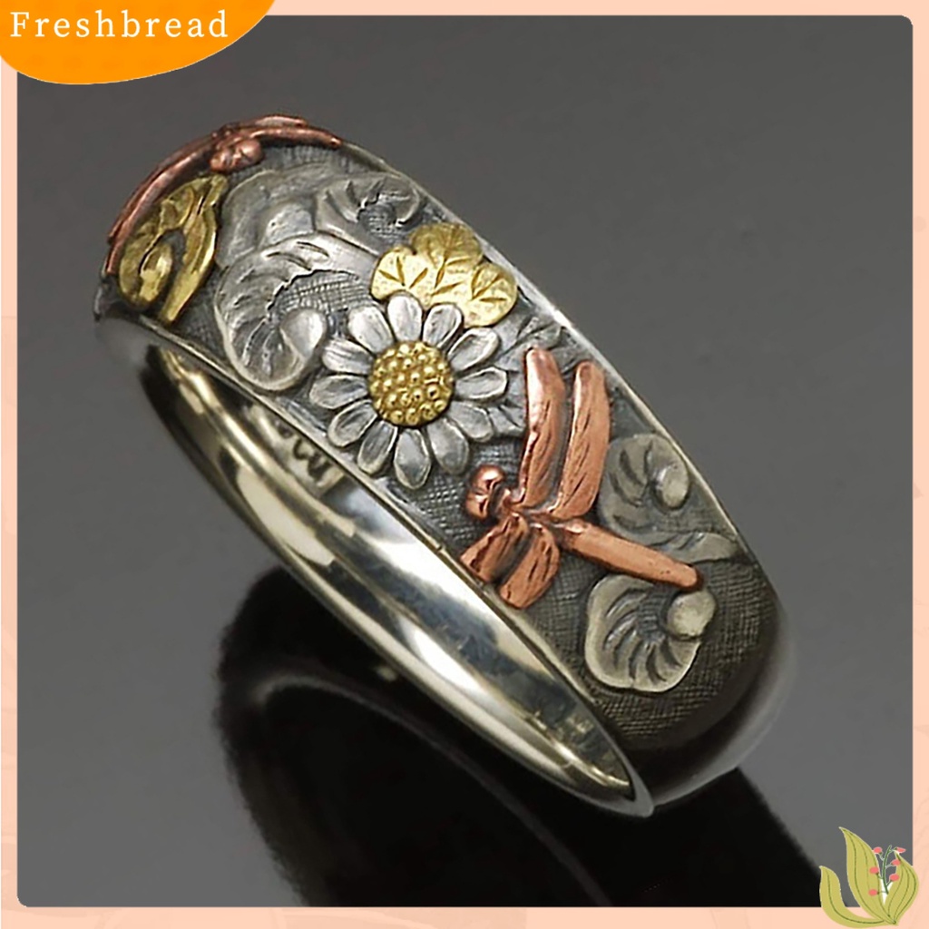 &lt; Freshbread &gt; Cincin Perhiasan Cincin Capung Vintage Bahan Alloy Cincin Bunga Matahari Untuk Pesta