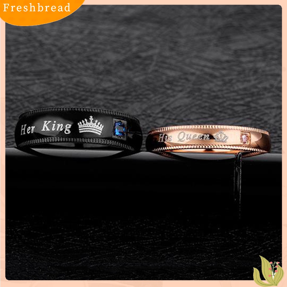 &lt; Freshbread &gt; Fashion Baja Titanium Berlian Imitasi Her King His Queen Pasangan Jari Rings Perhiasan