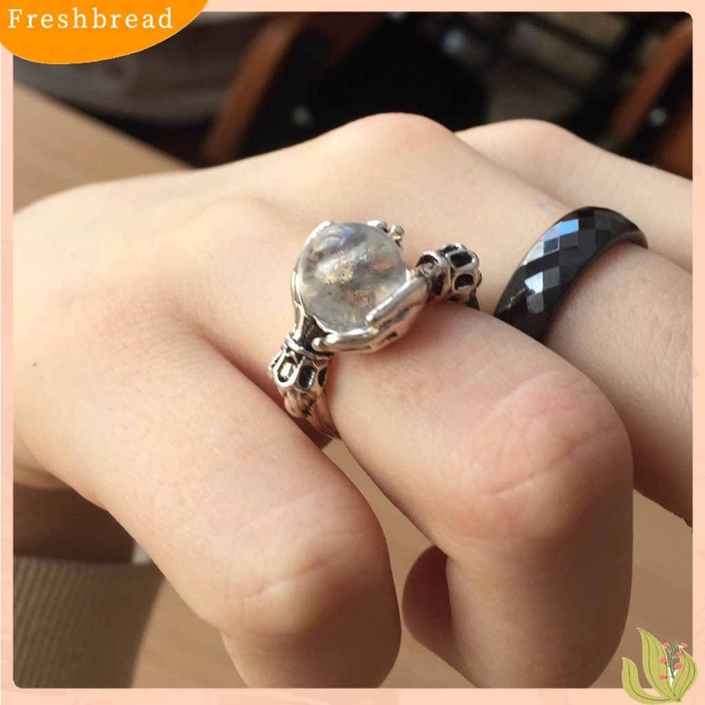 &lt; Freshbread &gt; Finger Band Gaya Barat Kepribadian Geometris Electroplating Batu Permata Buatan Hias Aksesori Vintage Tangan Memegang Cincin Keberuntungan Untuk Pesta