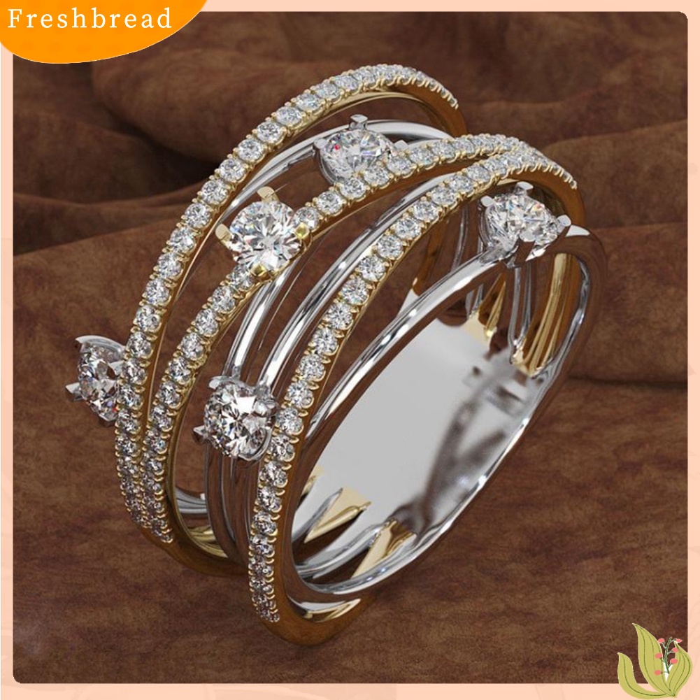 &lt; Freshbread &gt; Fashion Wanita Cross Dual Color Cubic Zirconia Bertatahkan Cincin Pernikahan Perhiasan Hadiah