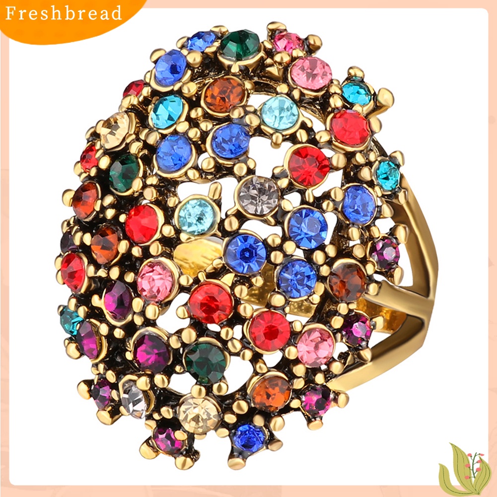 &lt; Freshbread &gt; Mewah Oval Warna-Warni Berlian Imitasi Bertatahkan Wanita Jari Cincin Pesta Perhiasan Hadiah