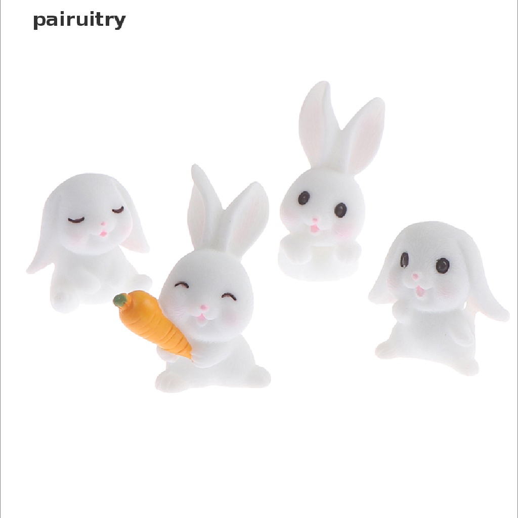 Prt 4Pcs Easter Rabbit Carrot Miniatur Dekorasi Taman Mini Bunny Paskah Cupcake Decor PRT