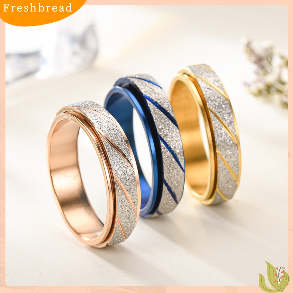 &lt; Freshbread &gt; Cincin Jari Buram Garis Slash Blok Warna Pria Wanita Bergaris Turnable Ring Fashion Jewelry