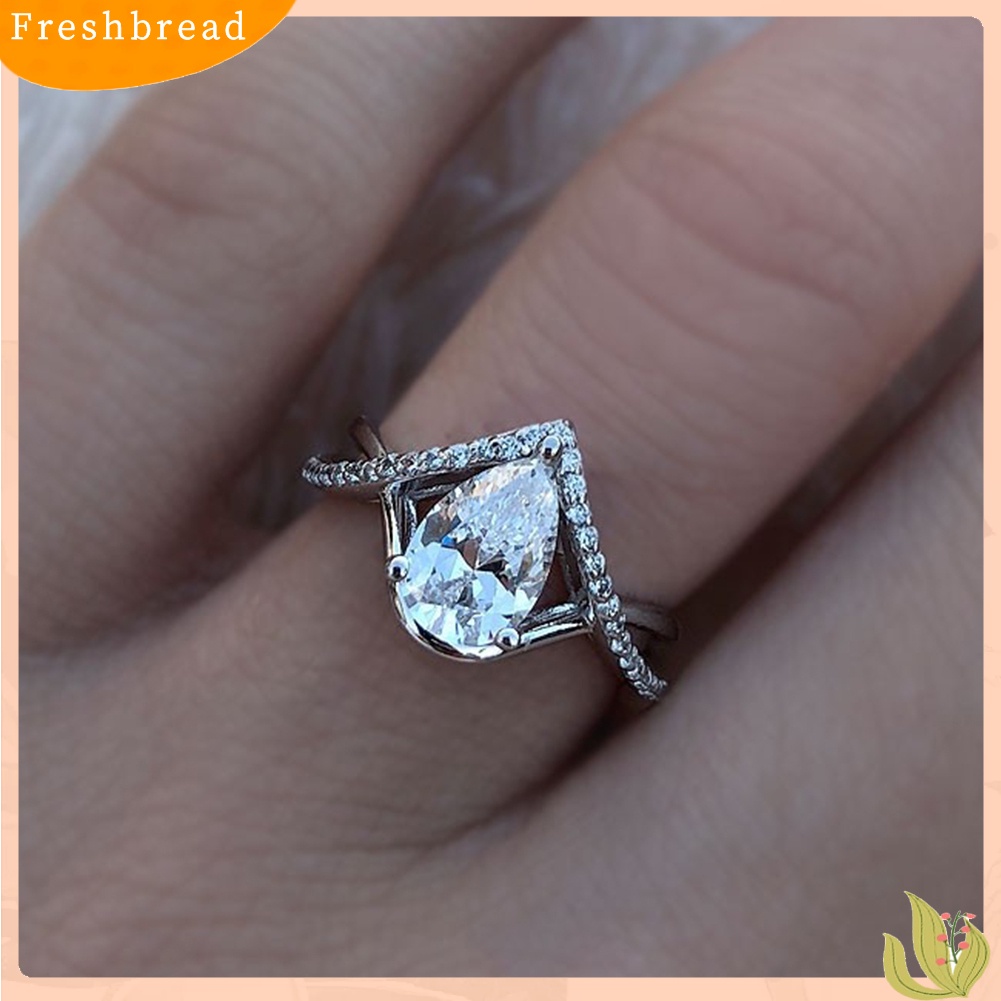 &lt; Freshbread &gt; Wanita Tetesan Air Cubic Zirconia Hias Memutar Jari Cincin Perhiasan Pesta Pernikahan