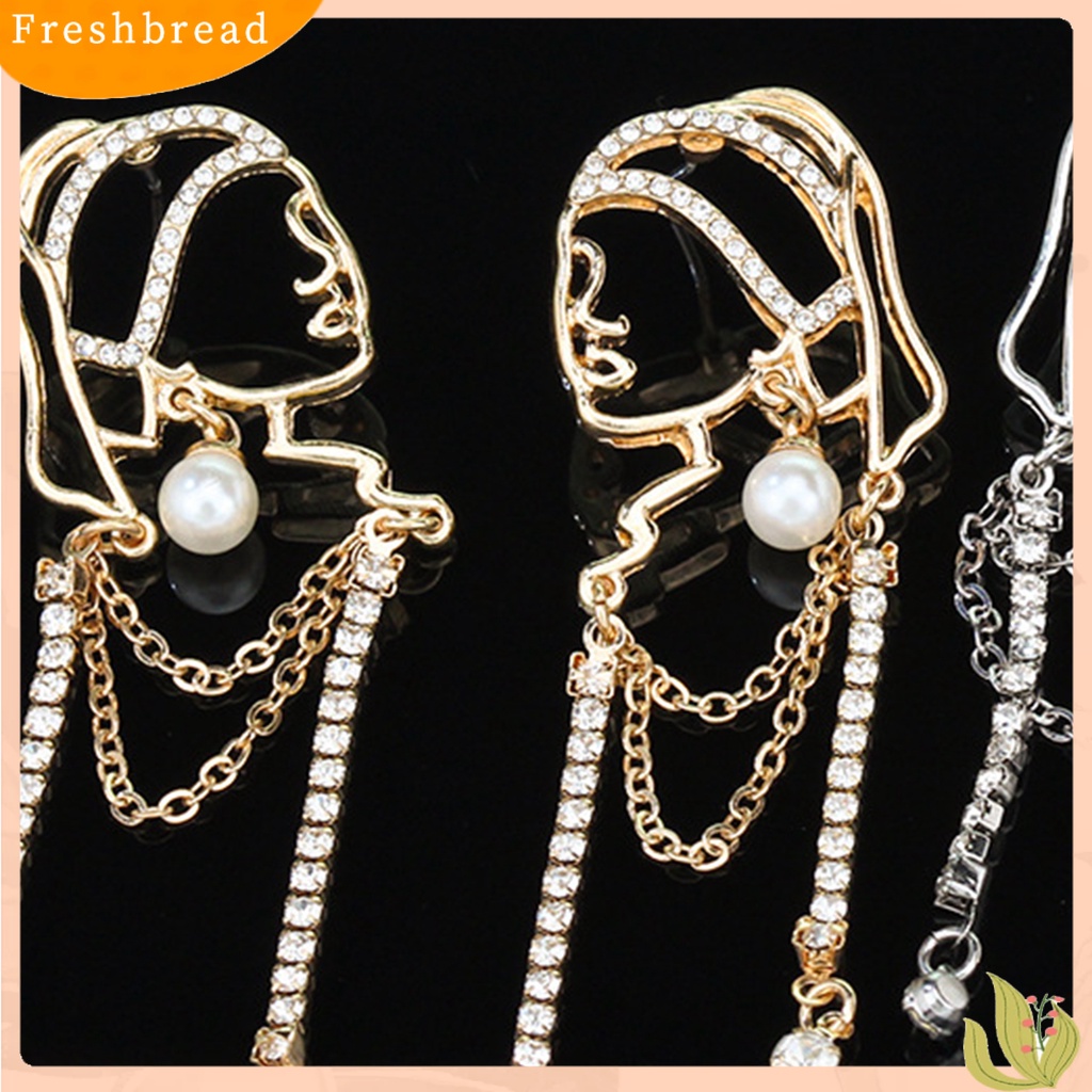 &lt; Freshbread &gt; 1pasang Anting Lady Mutiara Imitasi Abstrak Rumbai Gadis Potret Kepribadian Indah Drop Earrings Untuk Hadiah