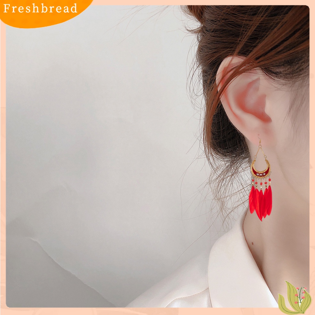 &lt; Freshbread &gt; 1pasang Lady Drop Anting Gaya Bohemia Bulu Sintetis Etnik Indah Lady Boho Menjuntai Anting Prom Perhiasan