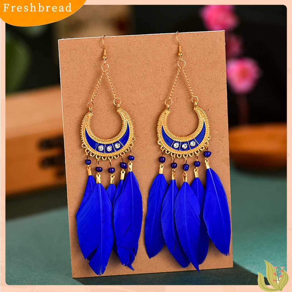 &lt; Freshbread &gt; 1pasang Lady Drop Anting Gaya Bohemia Bulu Sintetis Etnik Indah Lady Boho Menjuntai Anting Prom Perhiasan