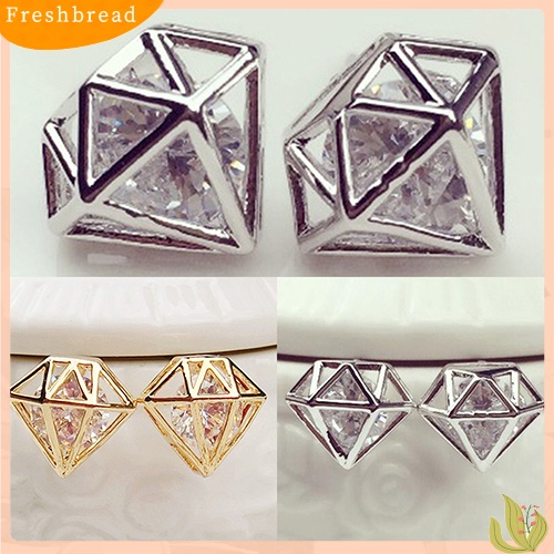 &lt; Freshbread &gt; Wanita Cubic Zirconia Berongga Telinga Studs Earrings Pesta Pernikahan Fashion Perhiasan