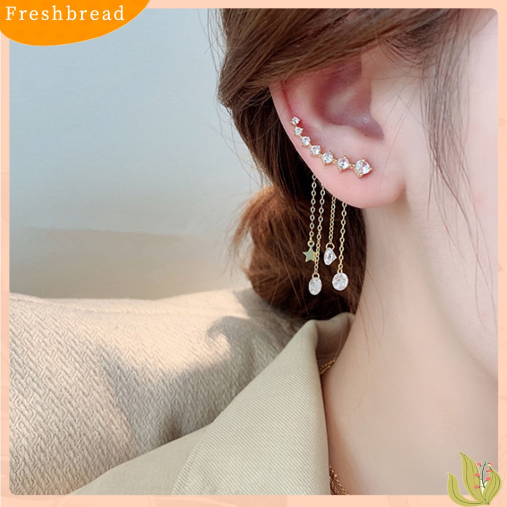 &lt; Freshbread &gt; 1pasang Wanita Drop Earrings Colorfast High-end Berlian Imitasi Mengkilap Rumbai Anting Gantung Perhiasan Perempuan