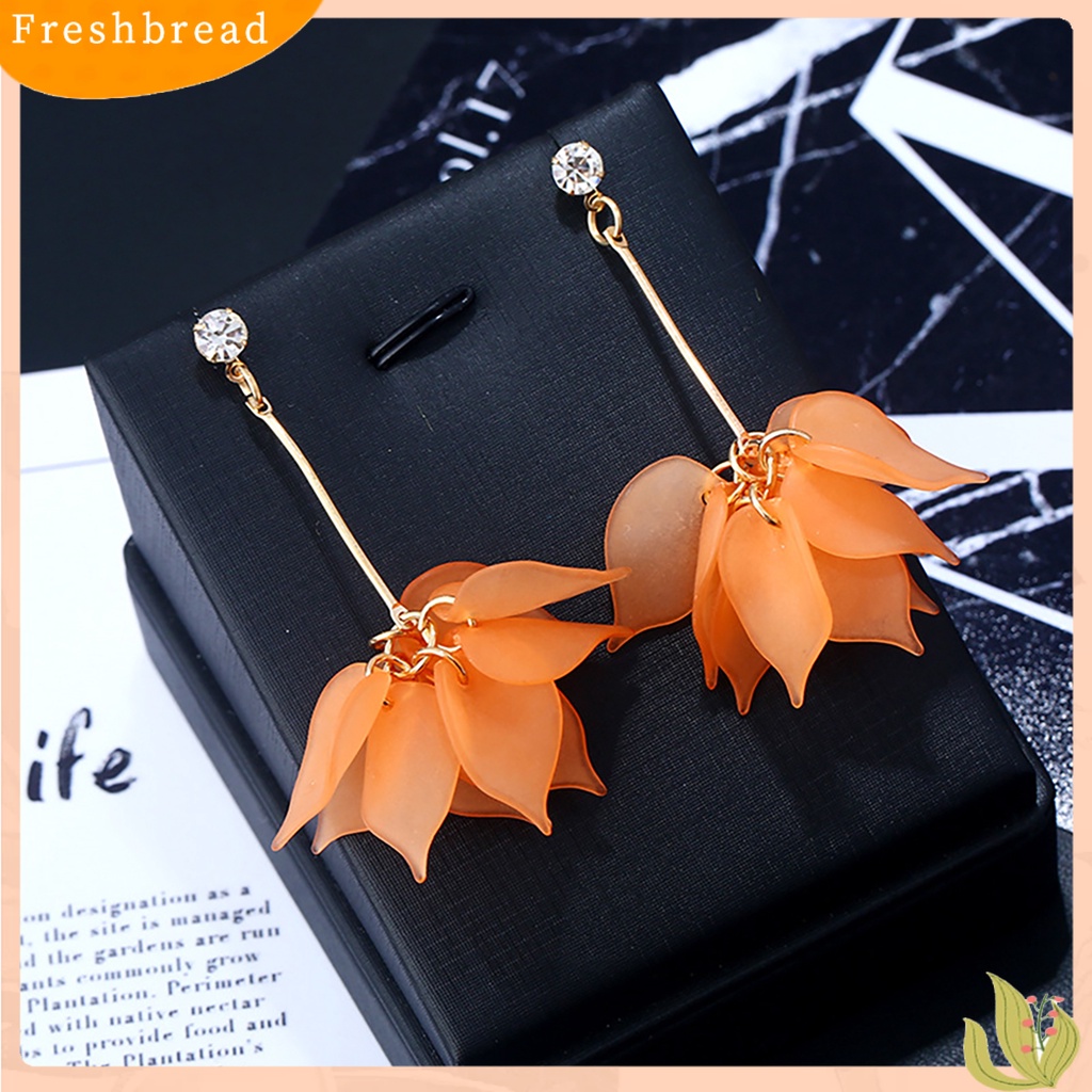 &lt; Freshbread &gt; 1pasang Drop Earrings Kelopak Bunga Liontin Telinga Dekorasi Alloy Wanita Anting Menjuntai Panjang Untuk Pesta Ulang Tahun