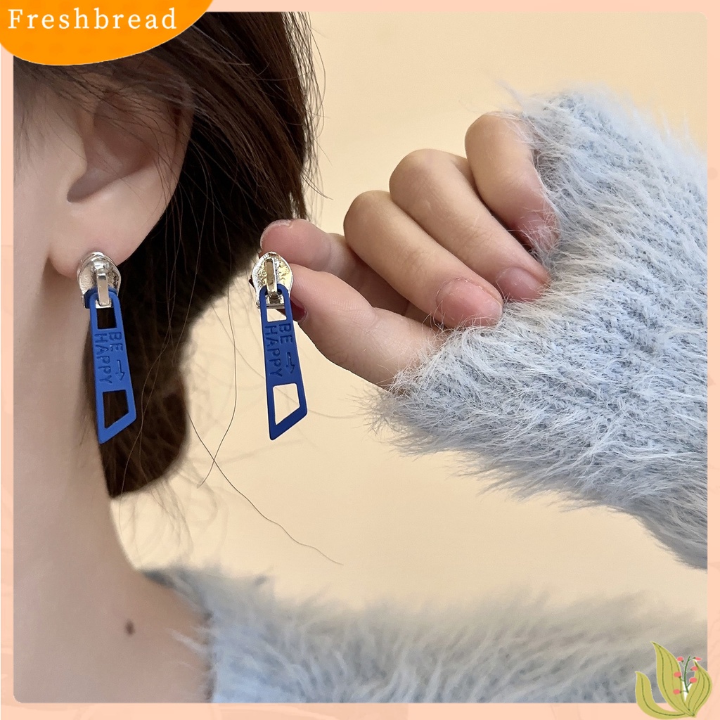 &lt; Freshbread &gt; 1pasang Menjuntai Anting Lucu Vintage Warna Cerah Eye-catching Pengerjaan Halus Berdandan Hypoallergenic Kepribadian Ritsleting Stud Earrings Perhiasan Aksesoris